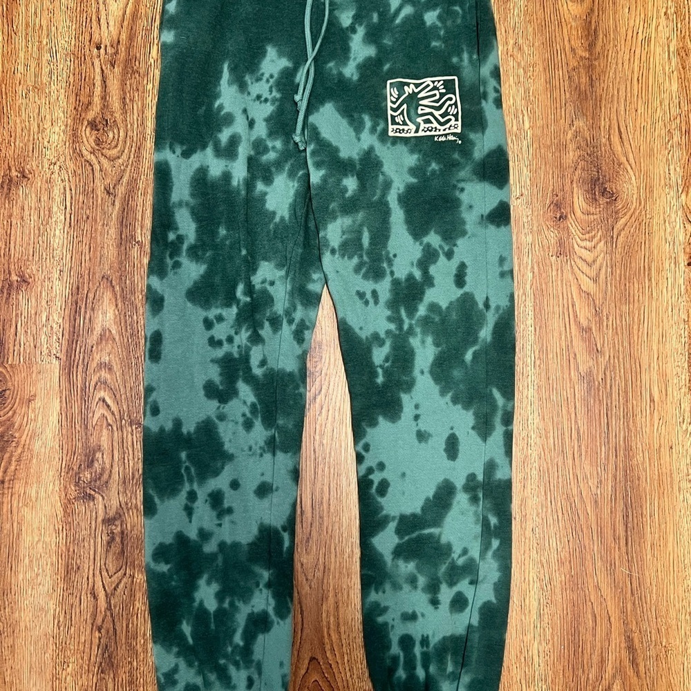 Men's Green Tie-Dye Joggers XS Keith Hering